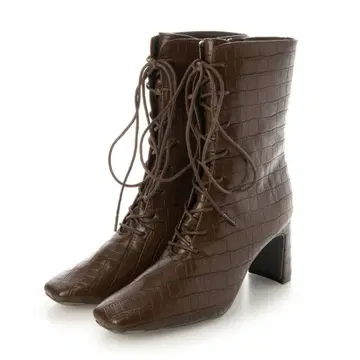 [ 새상품 ] VIVIAN 레이스업 미들 부츠 ( 브라운 크로커다일 )