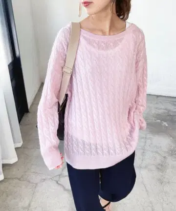 익명 배송 스픽앤스팬 핑크 케이블 니트 긴팔 상의