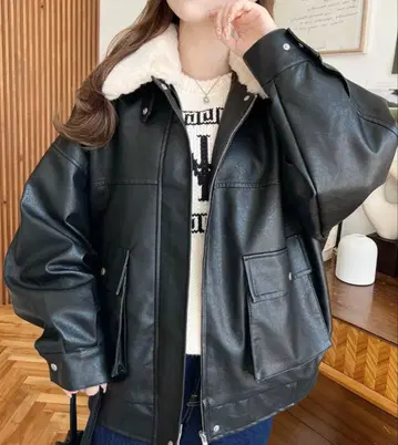 블랙 가죽 오버 사이즈 자켓