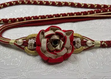 b-144 순수 실크 허리띠 후리소데 성인식 펄 꽃 장식