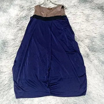 [ 실크 혼방 ] 보르지 원피스 드레스 네이비 브라운 38 결혼식 파티