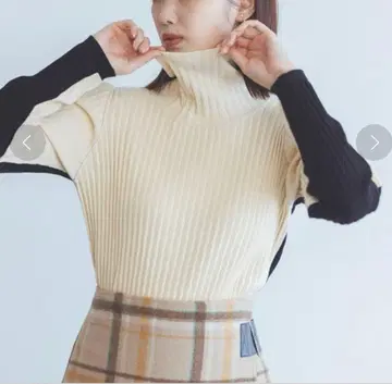 그레디 브릴리언트 와이드 리브 바이컬러 하이넥 니트