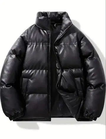 블랙 가죽 다운 자켓