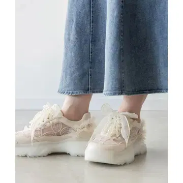 RANDA 2WAY 펄x비즈 리본 스니커즈