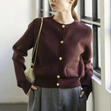 NOBLE 더블 숏 가디건 보르도 적자색 브라운