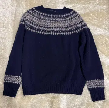존타 락 노르딕 무늬 퀼심 니트 울 네이비 36