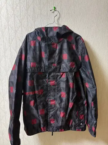 BURTON 나일론 자켓 블랙/빨간색 체크 무늬 후드 부착