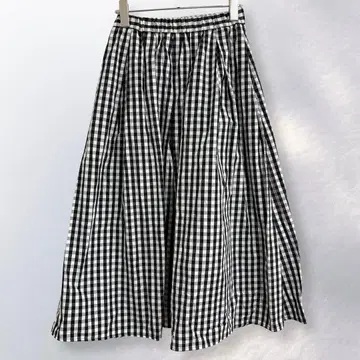 지유 GU 깅엄 체크 턱 플레어 스커트 미디 기장 S [ c116