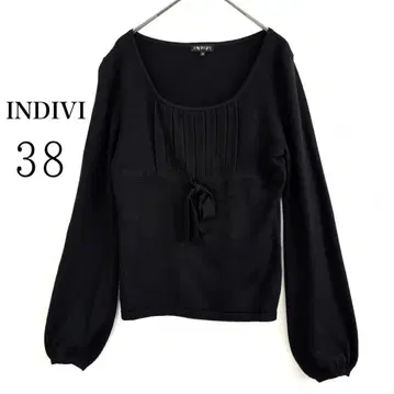 [새상품급] 인디비 니트 블랙 울 혼방 프론트 리본 스웨터 볼륨 소매