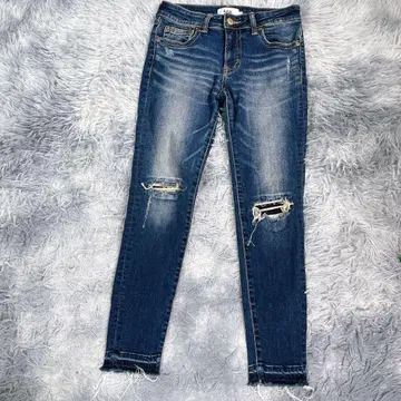 AZUL [ M ] 스키니 데미지 데님 청바지 네이비 여성용 얇은 소재