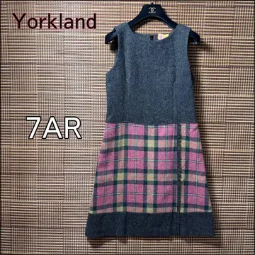 요크랜드 울 절개 체크 원피스 7AR 새상품급