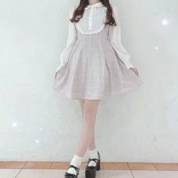 evelyn 체크 레이스 OP 핑크