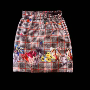 파라비온 앤티크풍 프린트 스커트 체크 귀여운 디자인 무릎 기장