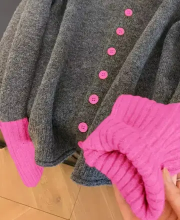 사이즈 XL~2XL 그레이/핑크 버튼 니트 가디건 스웨터