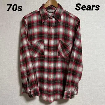 70s Sears 옴브레 체크 플란넬 셔츠 섀도우 빨간색 커트 코베인