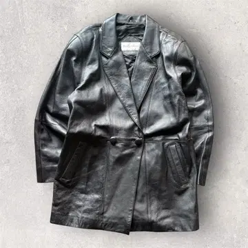 돈피 가죽 자켓 테일러드 모드 블랙 미들 기장 롱 코트 빈티지