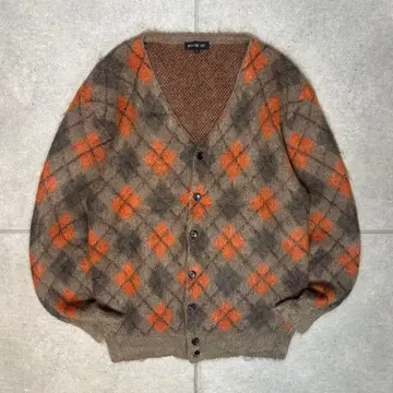 모헤어 가디건 니트 긴 털 아가일 올 패턴 배색 재기 레어 소재