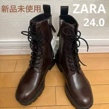 [ 새상품 ] ZARA 브라운 가죽 레이스업 부츠 24.0cm