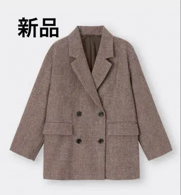 새상품 오버 사이즈 더블 브레스트 자켓 체크 브라운