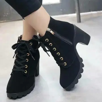 새상품 블랙 스웨이드 느낌 숏부츠 와이드 힐 가을 겨울 코디 한국 스타일