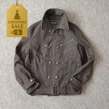 더블 브레스트 짧은 기장 멜톤 기믹 피 코트 Y2K 그레이