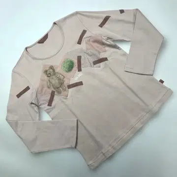 핑크하우스 핑크 곰 프린트 패치워크 티셔츠