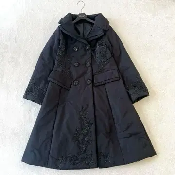 노코오노 비즈 자수 롱 코트 고급 포멀 블랙 A 라인 사이즈 42