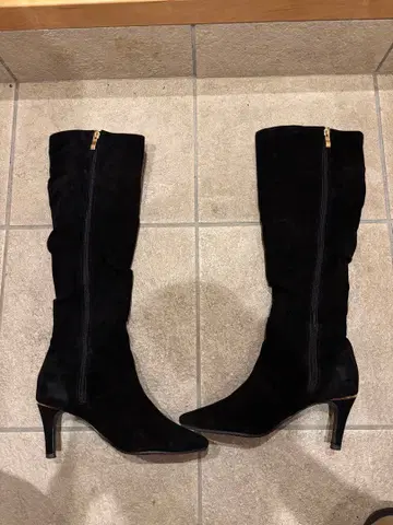 블랙 스웨이드 롱 부츠