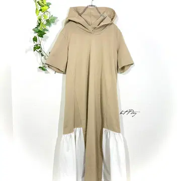 AIYISHANGFUSHI 후드 부착 맨투맨 롱 원피스 베이지 S