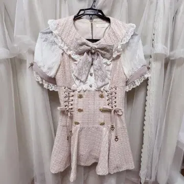 LIZLISA 메시지 리본 트위드 셋업 핑크 핑크