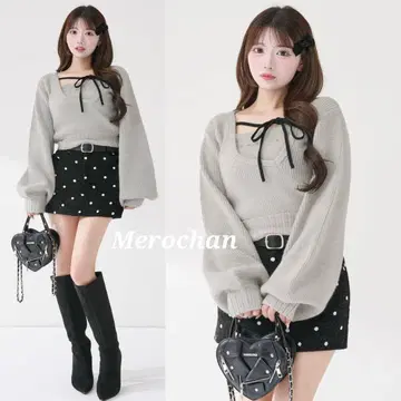 다리치 아지메 레이어드 니트탑 그레이