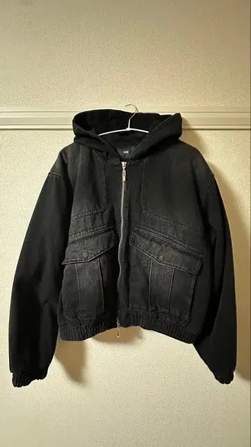 HARE 데님 누빔 후드 블루종 블랙 S 사이즈