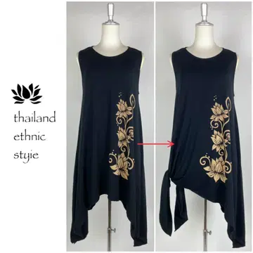 [ 새상품 ] 슬리브리스 튜닉 연꽃 패턴 블랙 계열 D480