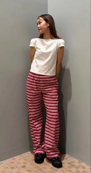 ATTISESSION 코튼 파일 보더 팬츠