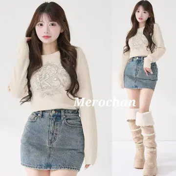 다리치 DR 비쥬 플라워 리브 니트탑 긴팔 아이보리