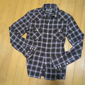 BEAMS 슬림핏 긴팔 셔츠 L 보라색 계열 체크