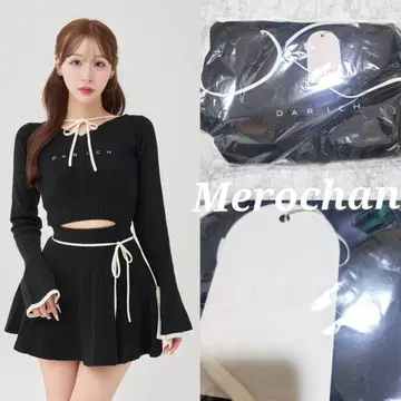 다리치 허리 오픈 리본 디자인 니트 미니 원피스 [ F ] BLK