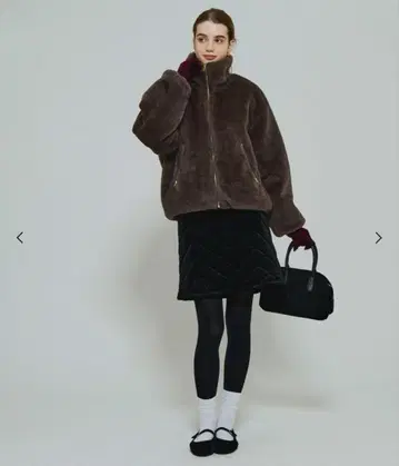 coca 인조 모피 스탠드 카라 블루종 브라운 L