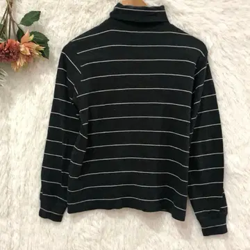 랜즈엔드 긴팔 보더 상의 [XS] 면 100% 모크넥 블랙 화이트