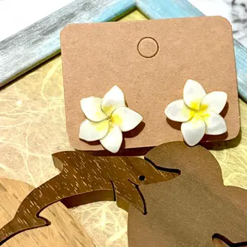 플루메리아 딥 플라워 귀걸이 귀찌 하와이안 경사 데이트