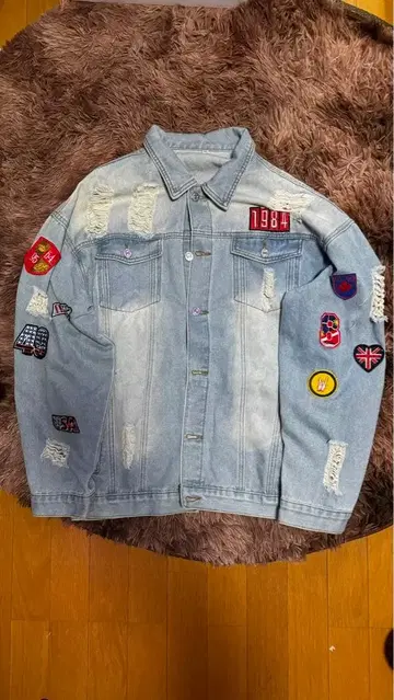 패치 데님 자켓 XL 라이트 블루