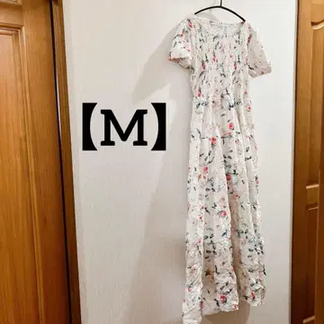 [ M ] 꽃무늬 프릴 소매 반팔 원피스 롱 기장 화이트 봄/여름