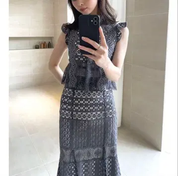 SNIDEL 자카드 레이스 페플럼 블라우스 & 머메이드 스커트