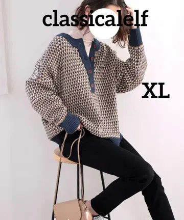 [ 미사용 ] 클래식 엘프 2way 자카드 무늬 오버 사이즈 니트 XL