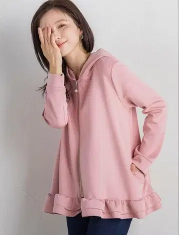 퀸즈 코트 프릴 후드티 집업 펄 M