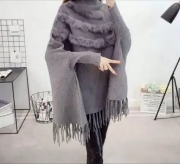 GALLERIE 프론트 퍼 니트 판초 택 포함 미사용 새상품