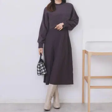 라메 페더 풀오버 세트 니트 원피스