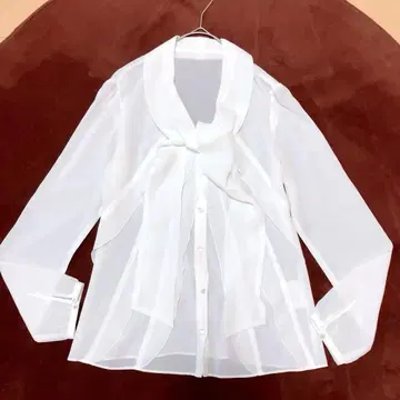 컨디션 최상 내추럴 뷰티 드레이프감 블라우스 리본 타이 프릴 시어 36