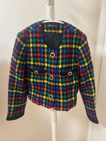 ROSACE 컬러풀 체크 노카라 자켓