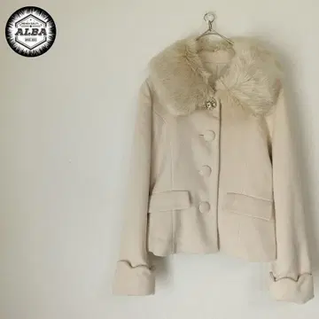 [ 새상품급 ] 코트 숏 기장 퍼 큐빅 걸리시 화이트 베이지 M